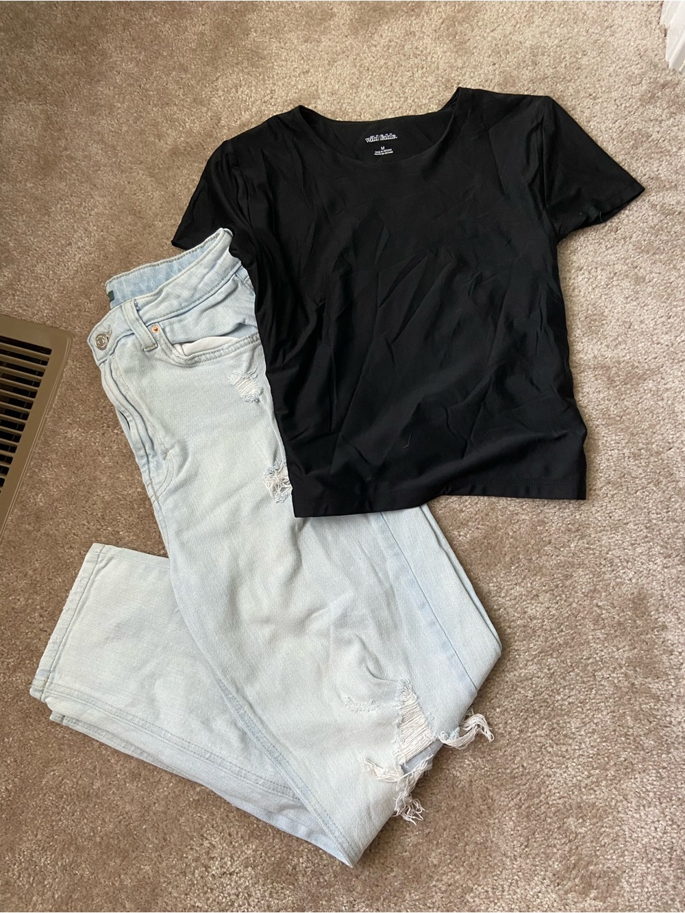 Light Wash Distressed Women's Jeans and Black Baby Tee from Wild Fable